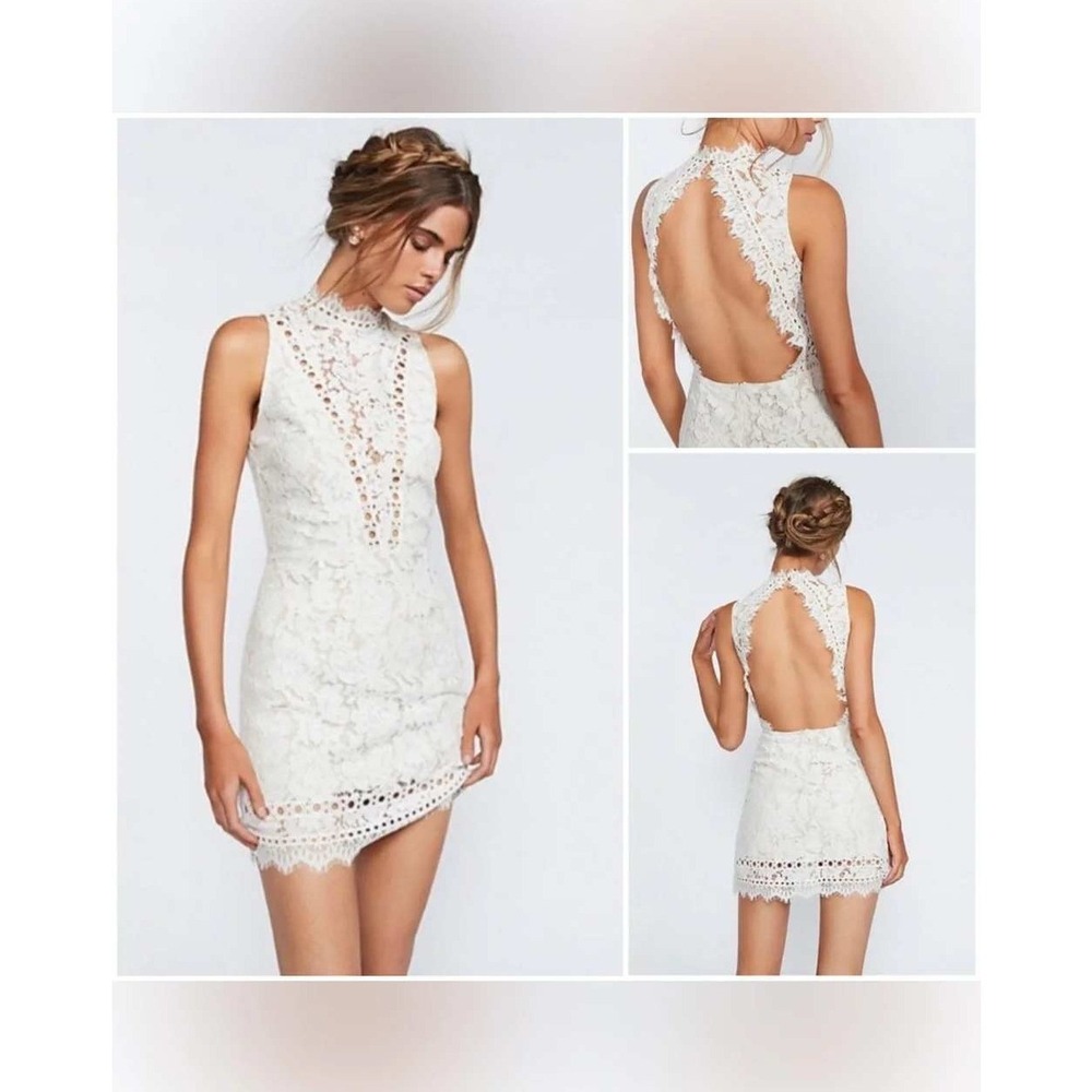 Saylor x Free People Ivory Lace Bodycon Open Back Mini Dress L Romantic Coquette